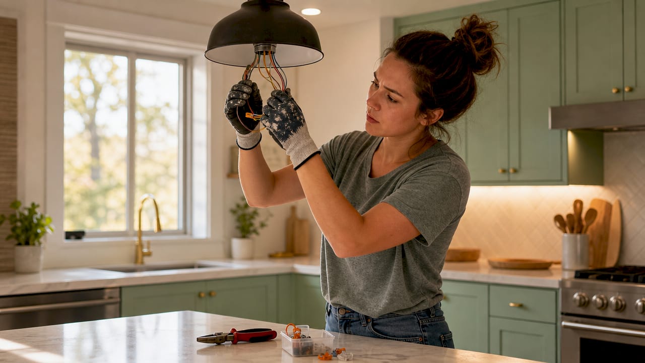 Woman testing wiring for lighting upgrade
