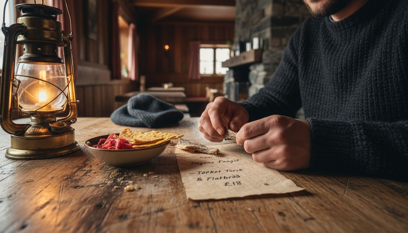 Traveler sampling traditional Norwegian Arctic food