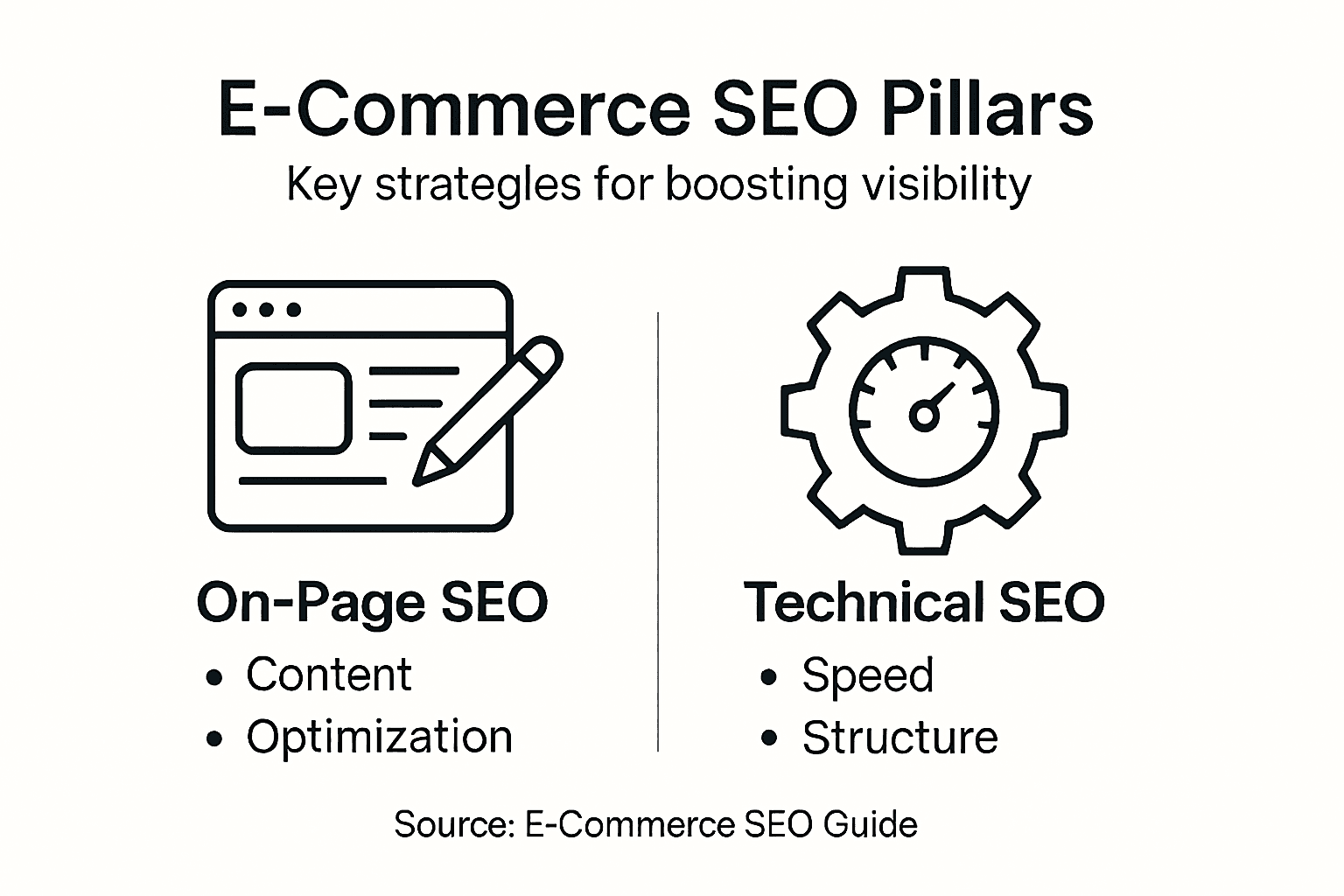 Infographic summarizing e-commerce SEO pillars