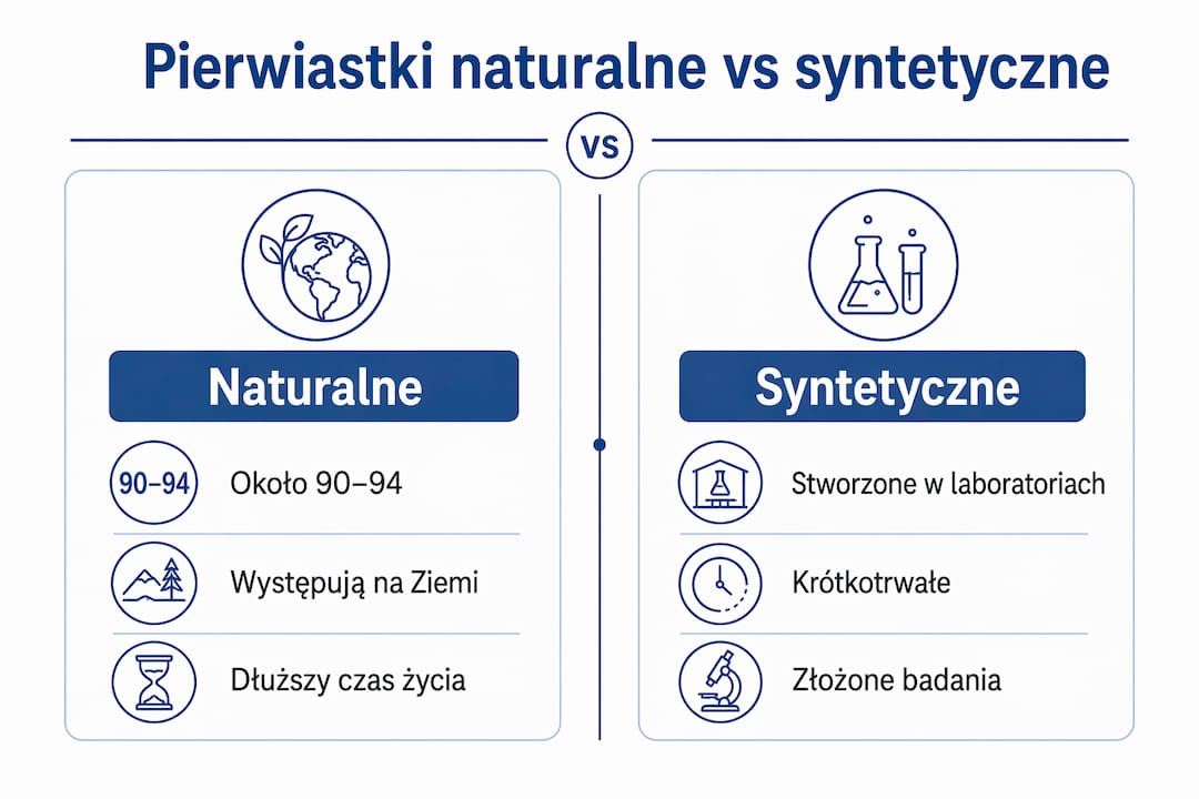 Infografika: pierwiastki występujące w naturze i otrzymywane sztucznie