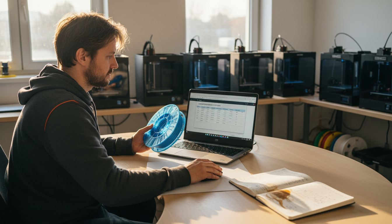 Arbeitsplatz für 3D-Druck mit effizientem Filamentmanagement