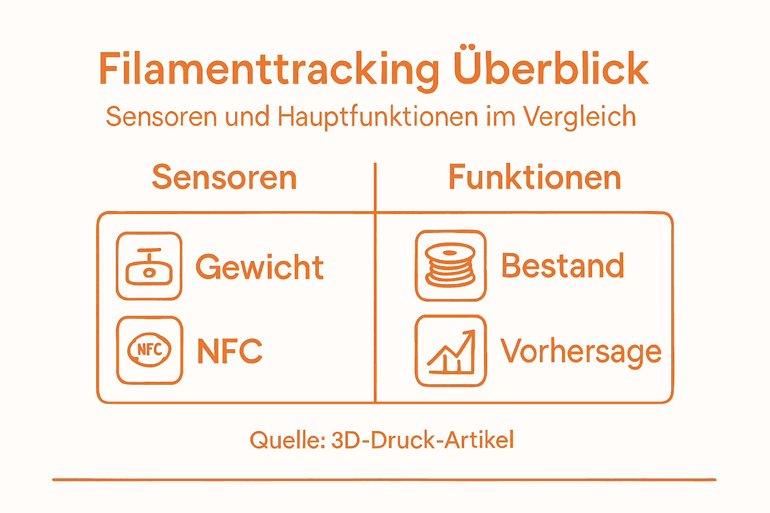 Übersichtsgrafik: Sensoren und Funktionen zur Filamentüberwachung im 3D-Druck