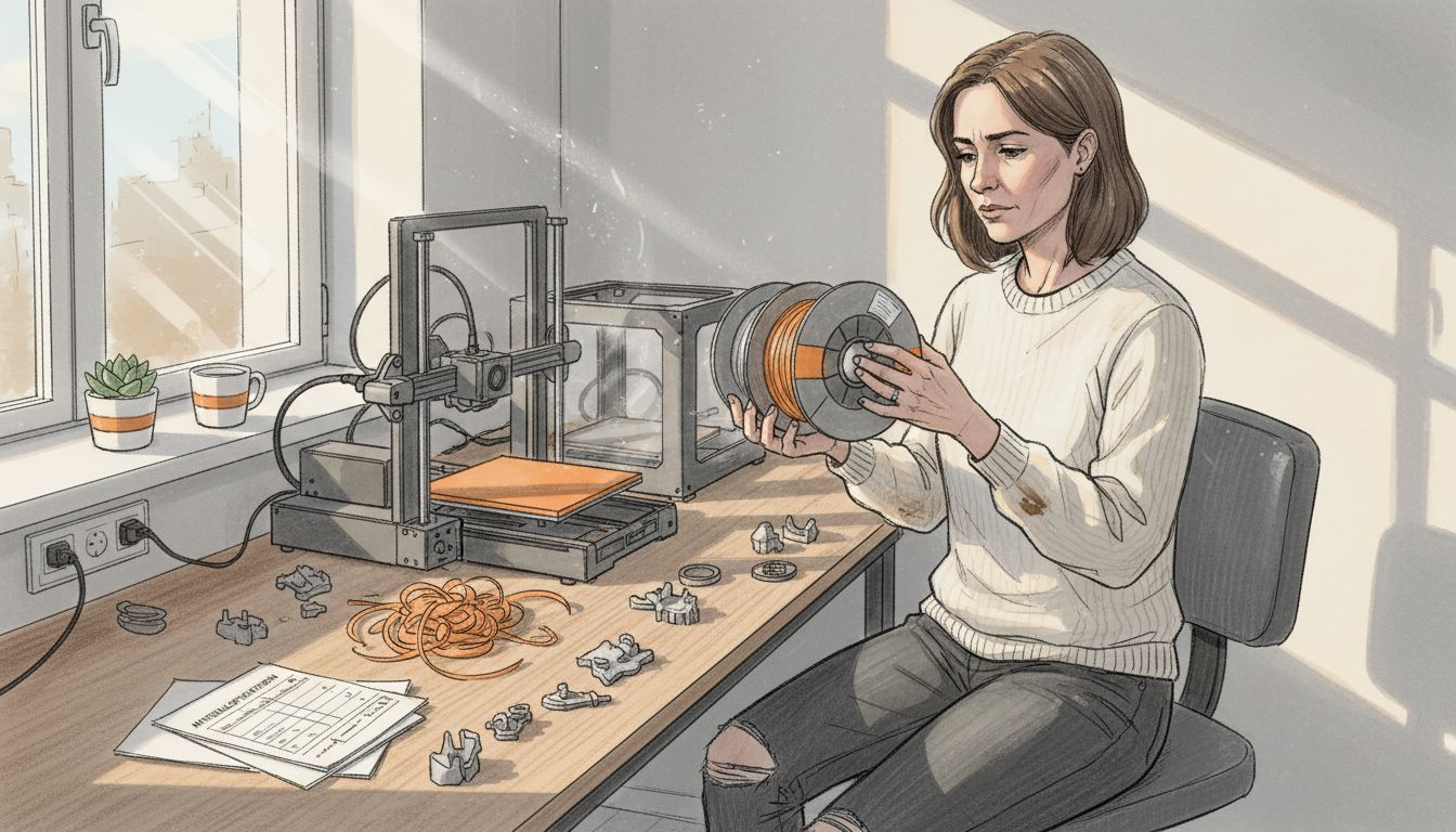 Jemand wirft einen genaueren Blick auf verschiedene Materialien für den 3D-Druck und vergleicht ihre Eigenschaften, um herauszufinden, welches sich am besten für das jeweilige Projekt eignet.