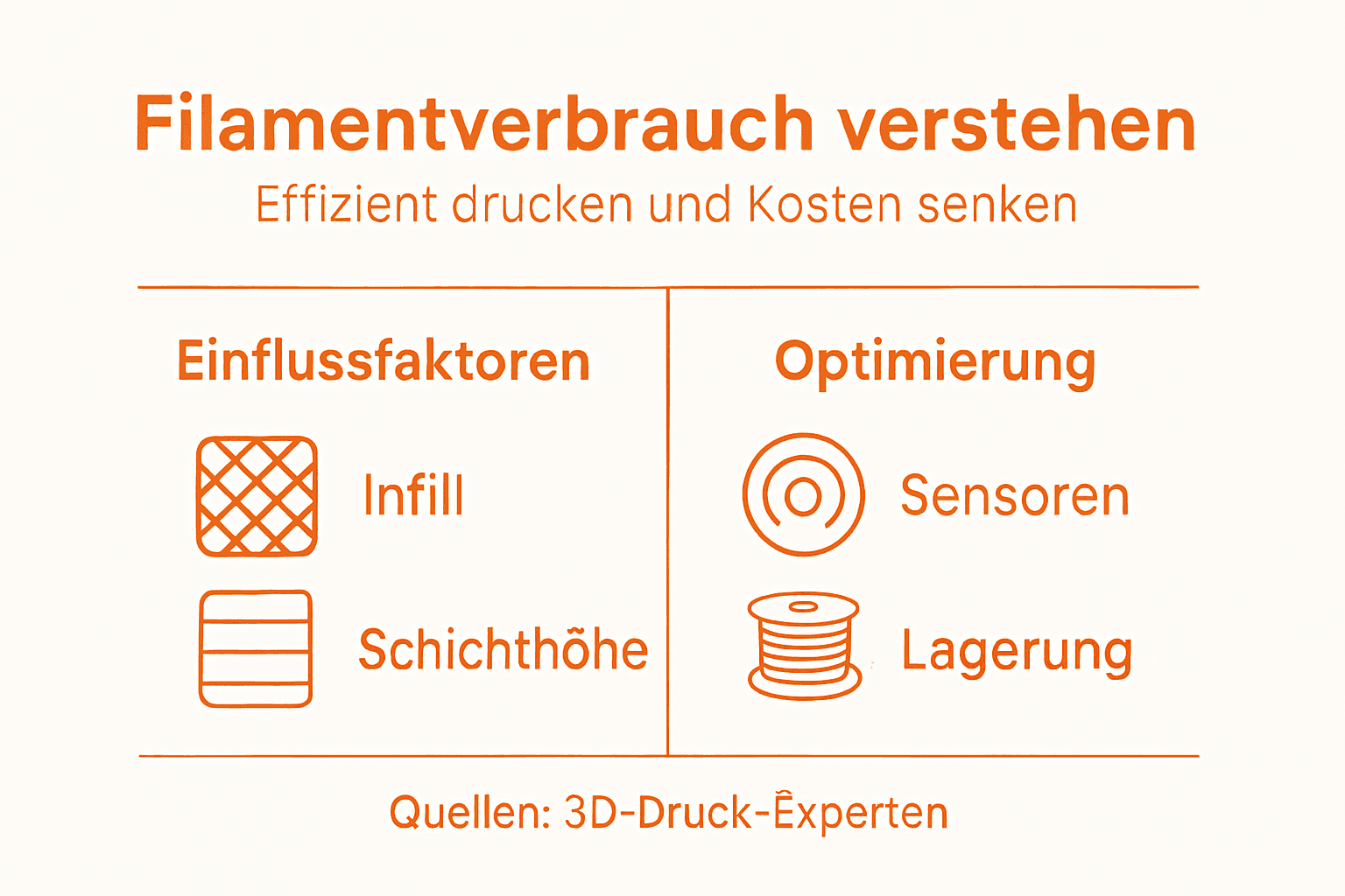 Infografik: Welche Faktoren beeinflussen den Filamentverbrauch und wie lässt er sich optimieren?