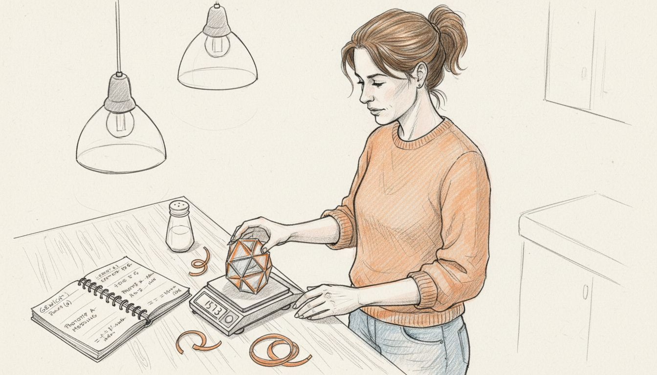 Frau wiegt 3D-Druck auf Küchenwaage