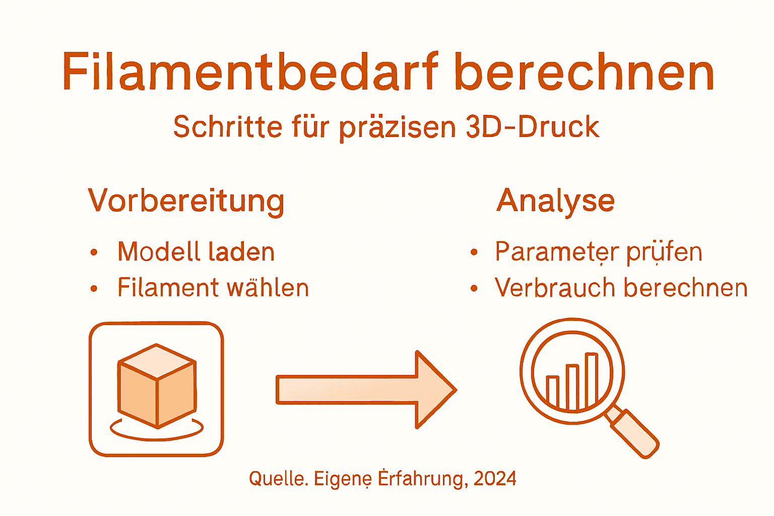 Übersichtsgrafik: Schritt-für-Schritt-Anleitung zur Ermittlung des Filamentbedarfs