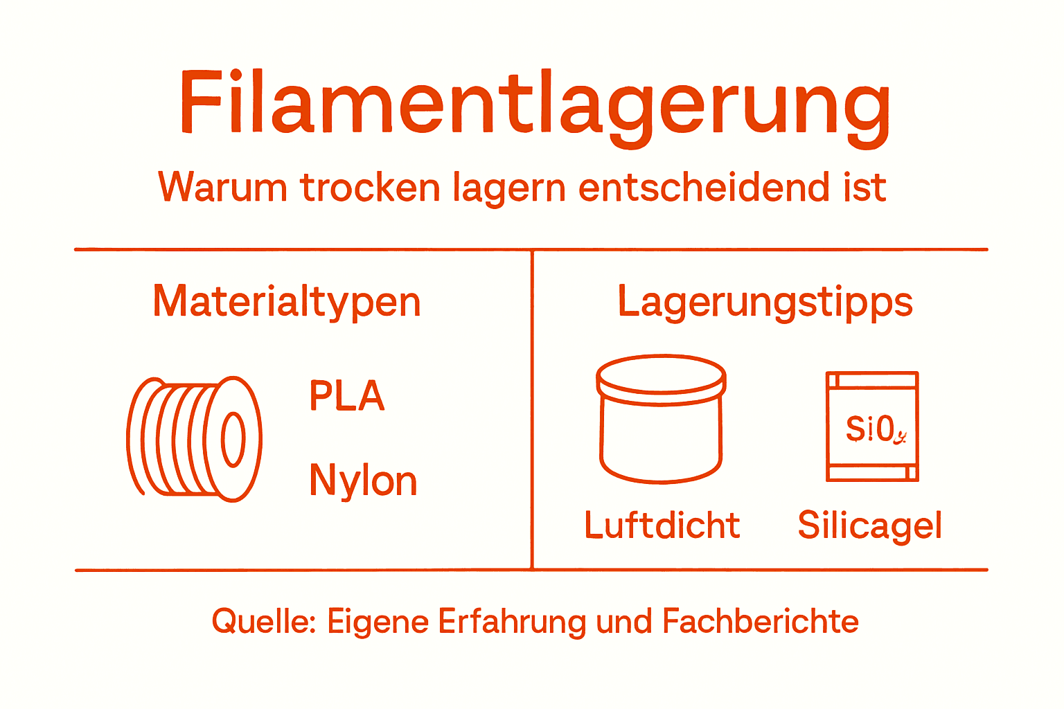 Übersicht: Filamentaufbewahrung und Materialeigenschaften