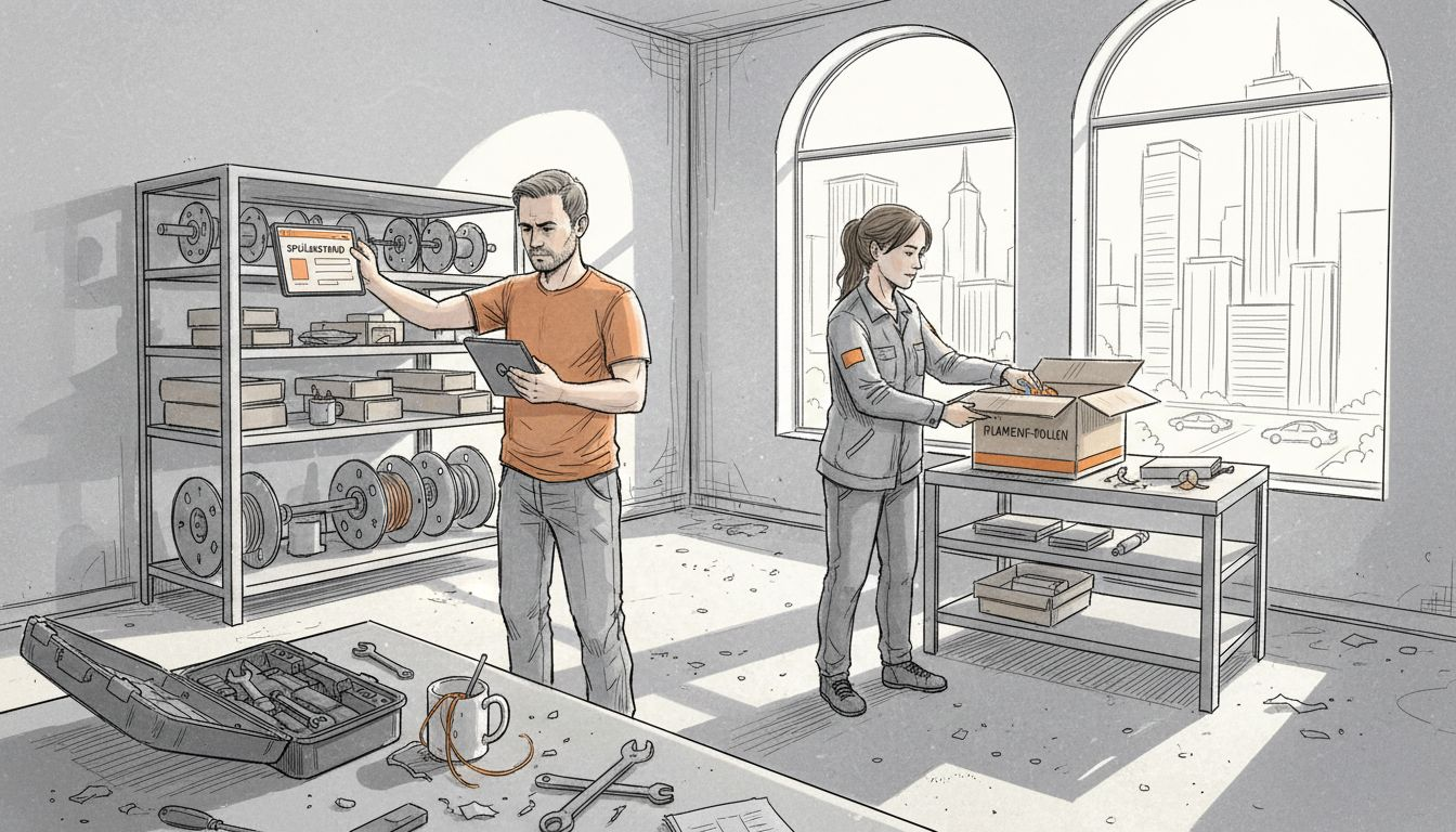 Ingenieure kümmern sich um die sachgerechte Lagerung von 3D-Drucker-Filamenten.