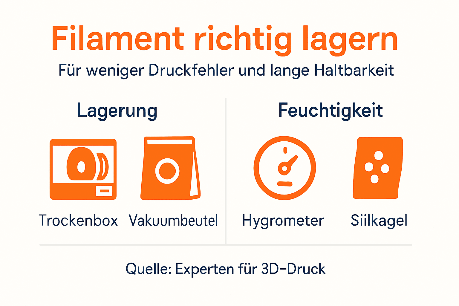 Infografik: So lagern Sie Ihr Filament richtig und schützen es vor Feuchtigkeit