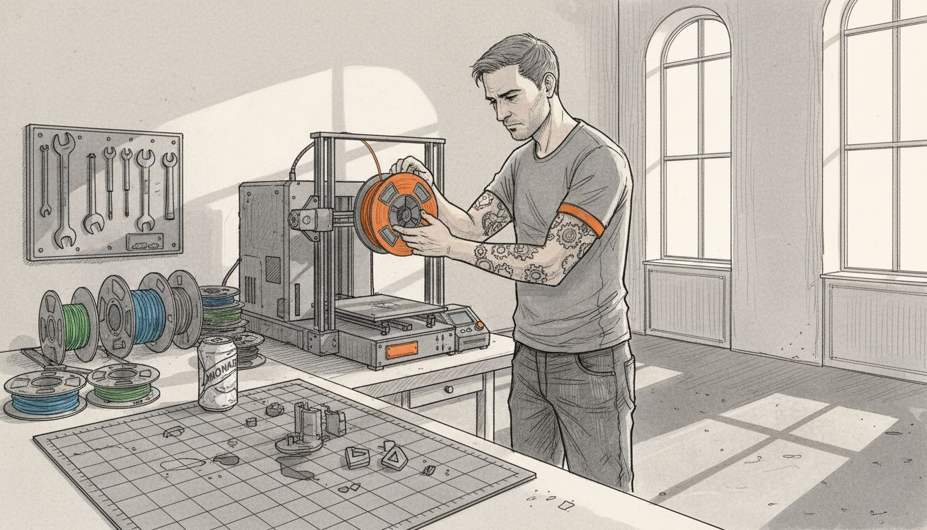 Ein Techniker bereitet im Werkraum das Filament für den nächsten Einsatz vor.