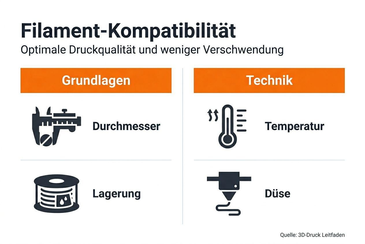 Übersichtliche Infografik: Welche Filamente sind mit welchem Drucker kompatibel?