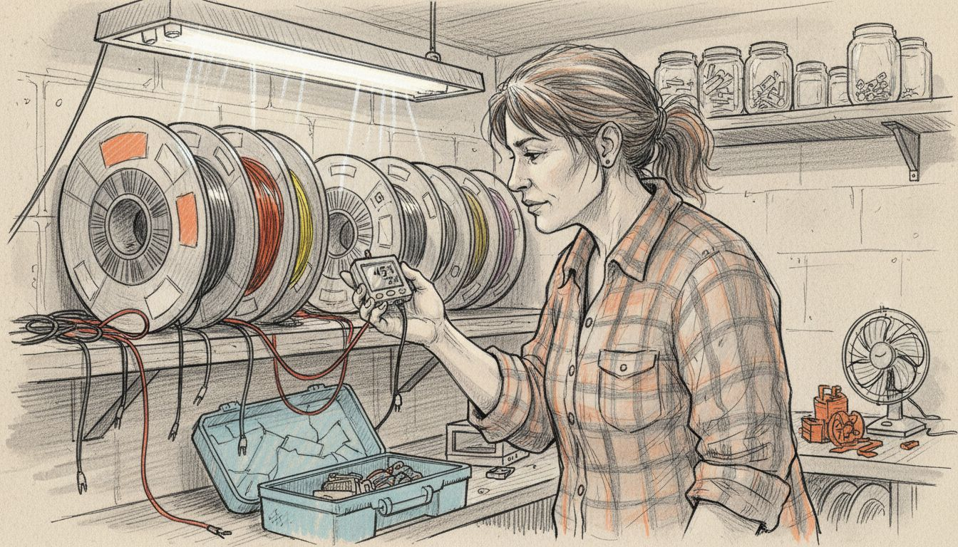 Überprüfung des Feuchtigkeitssensors für Filament im Werkraum