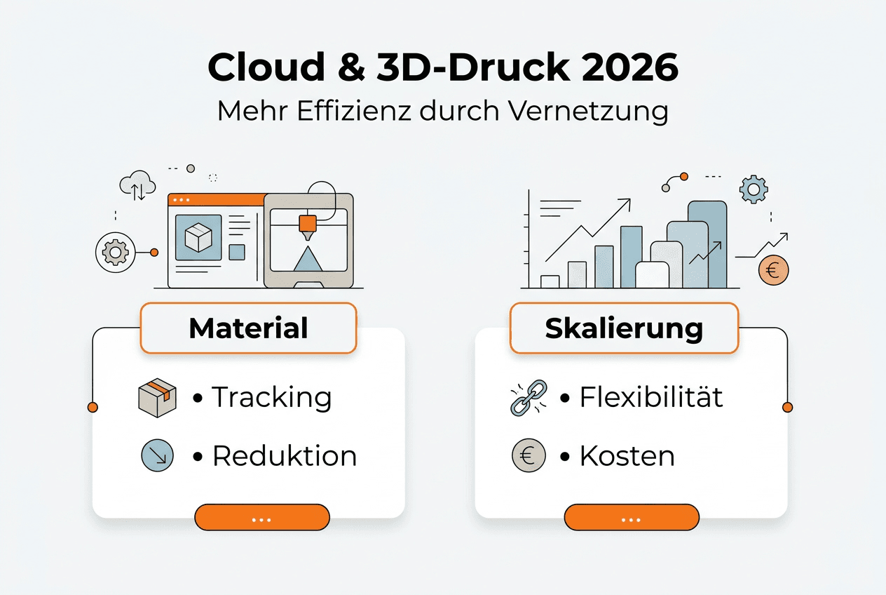 Grafische Übersicht: Wie Cloud-Technologien die Effizienz im 3D-Druck steigern