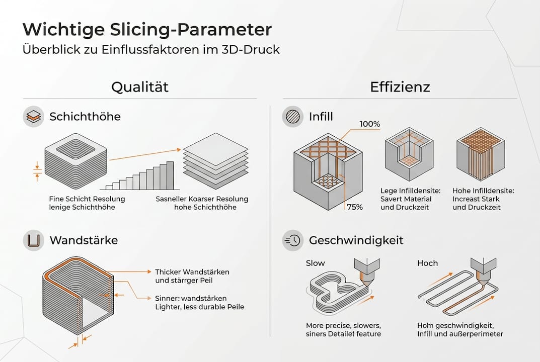 Übersichtsgrafik zu den wichtigsten Slicing-Einstellungen