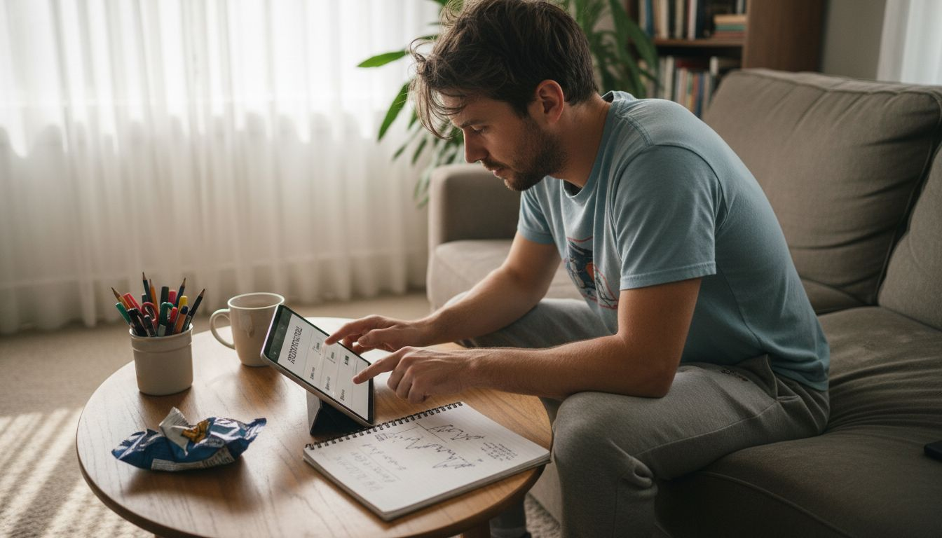 Man adjusting price alert threshold on tablet
