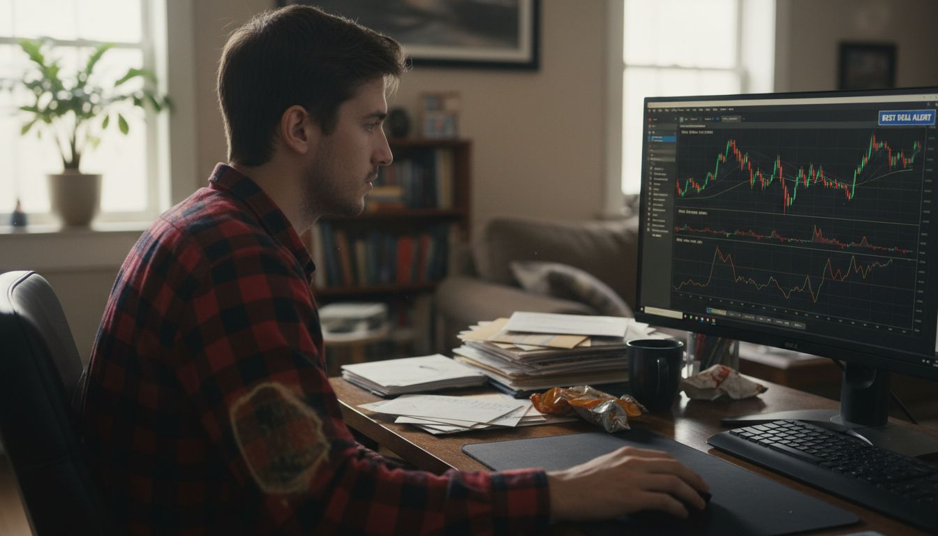Man reviewing automated price alerts on monitor