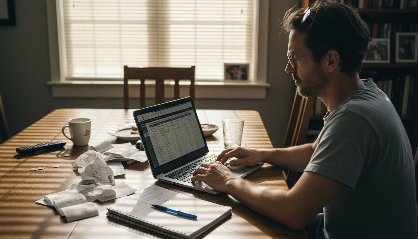 Man using laptop for price tracking