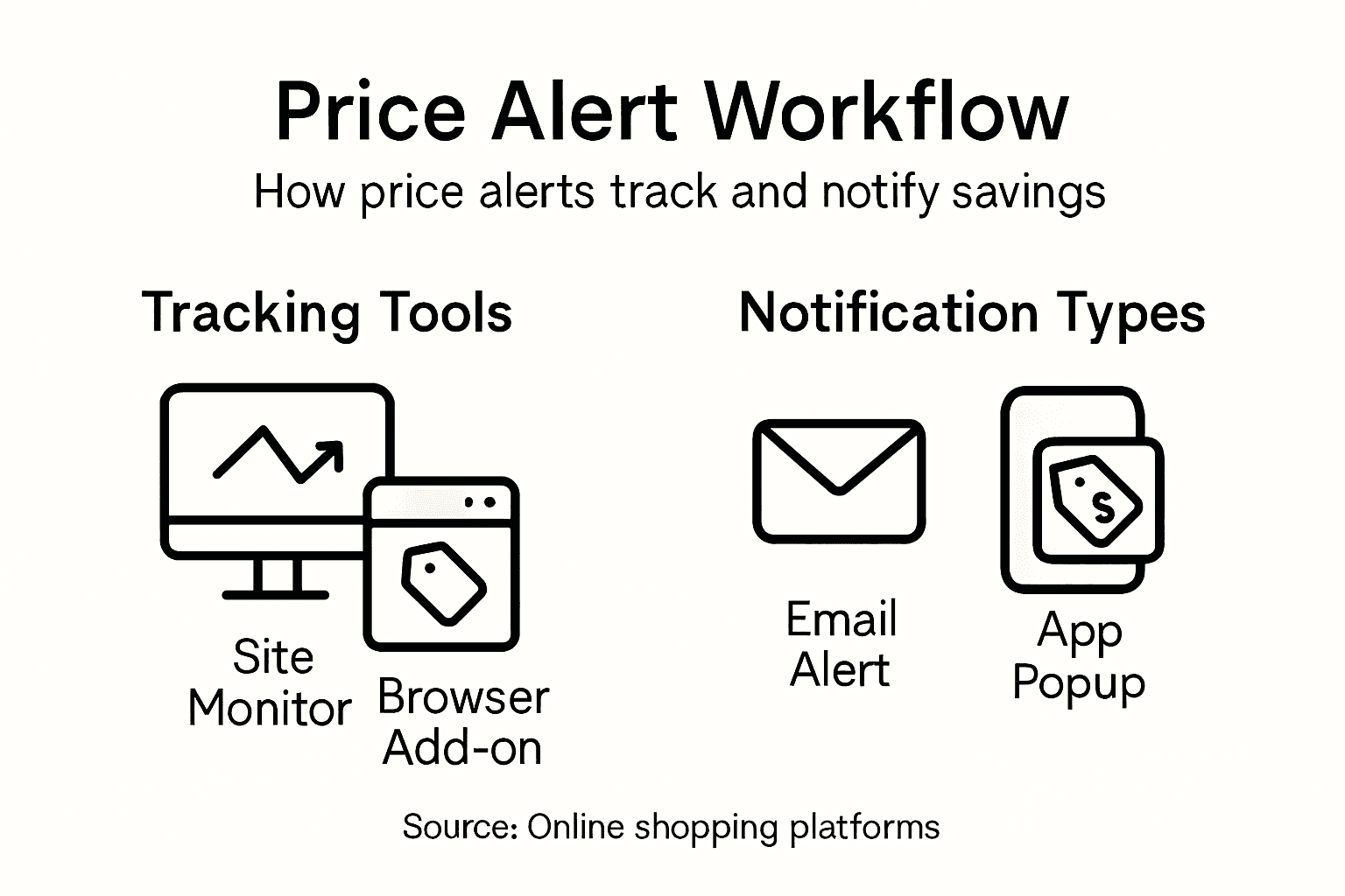 Infographic showing price alert workflow and types