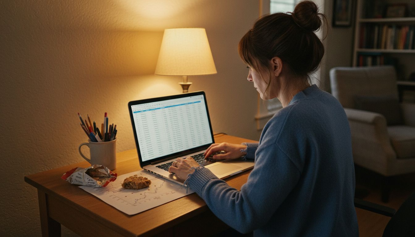 Person viewing price history spreadsheet on laptop