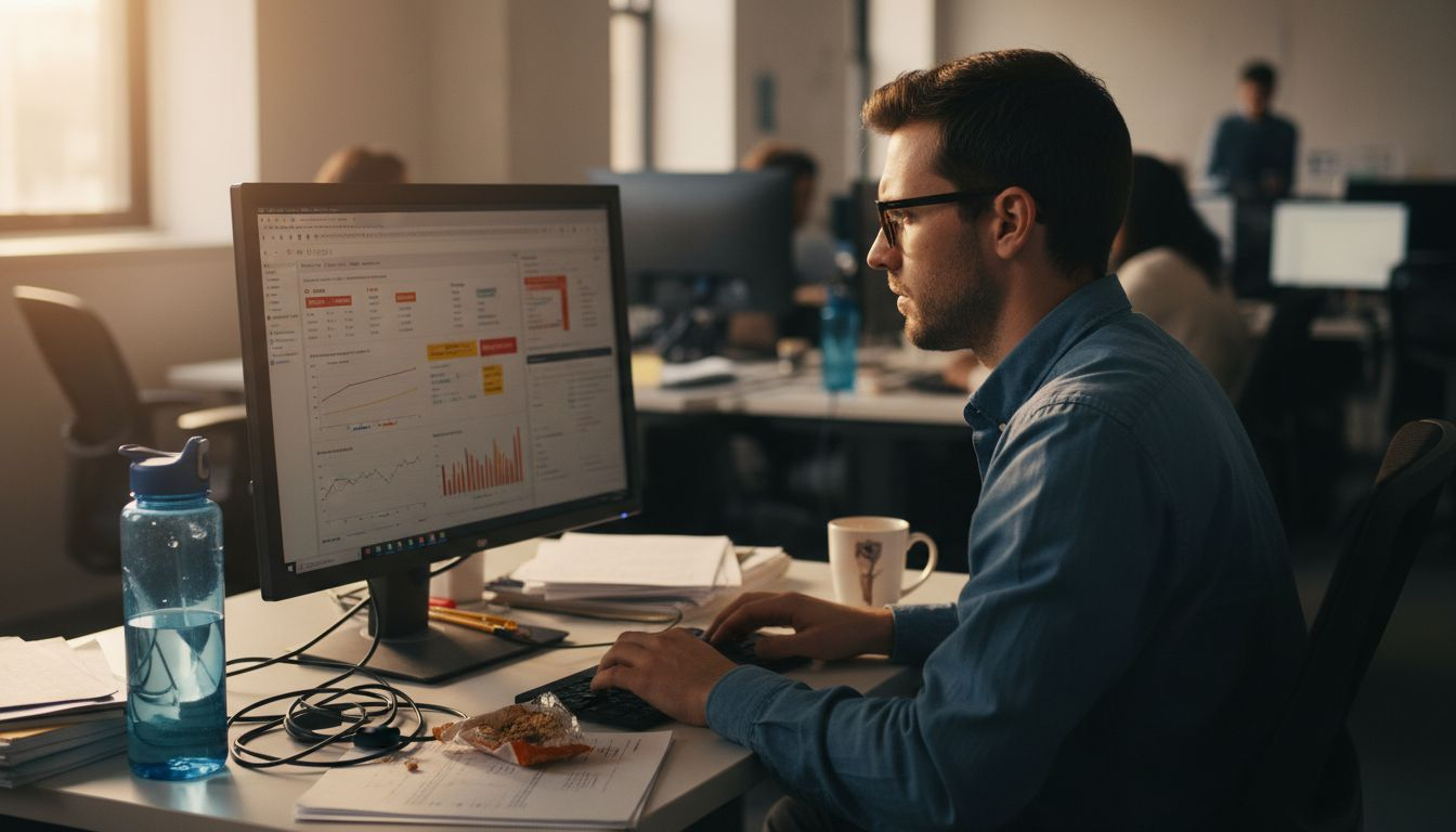 Man using price monitoring dashboard at computer