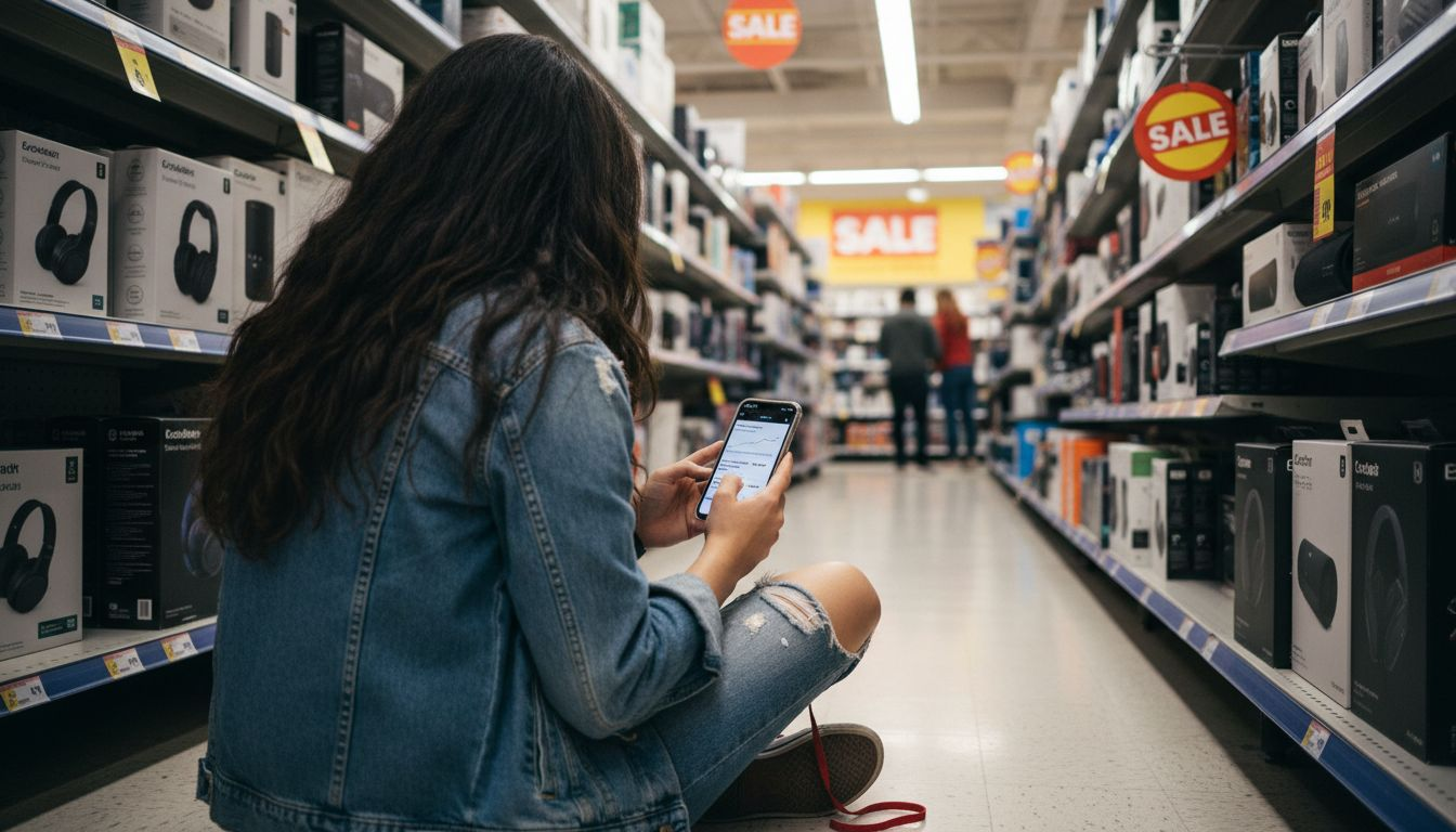 Shopper checking store price with smartphone