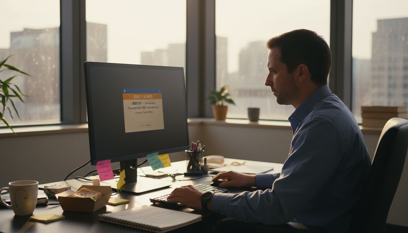 Man sees price alert notification pop-up