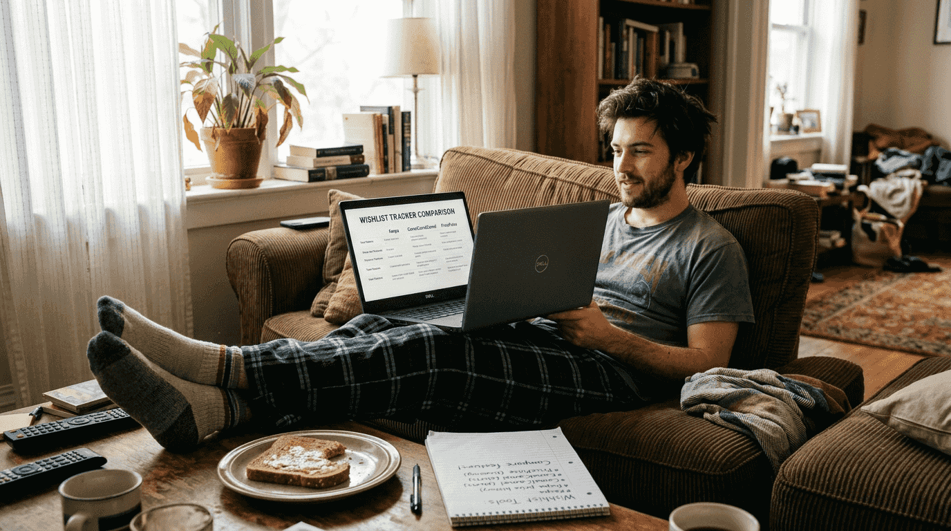 Man comparing wishlist tracker tool features