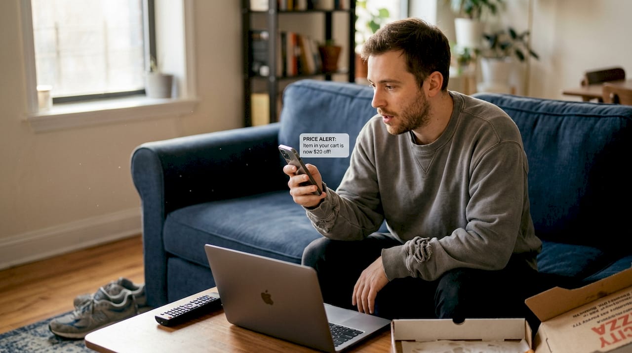 Man reacts to mobile price tracker alert
