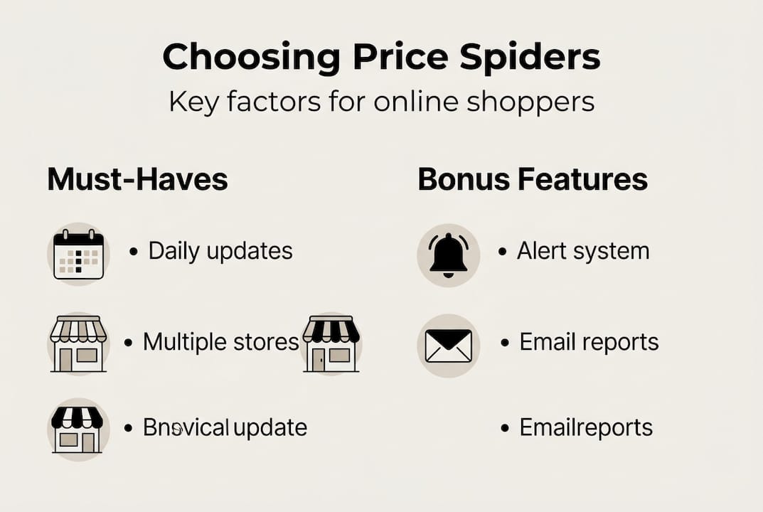 Infographic comparing price spider tool features