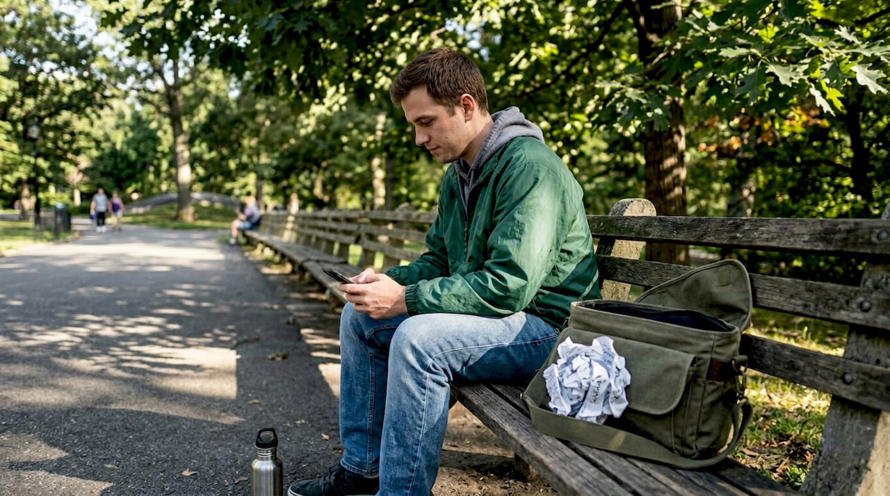 Man using price history app outdoors