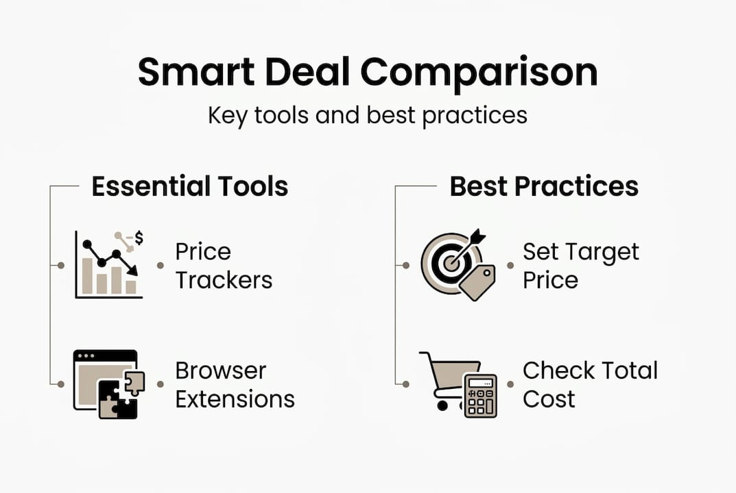 Infographic highlighting online deal comparison tools and practices