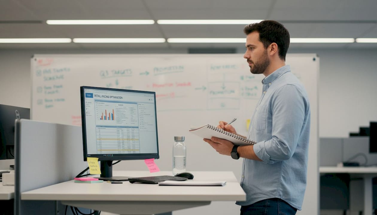 Retail analyst monitoring live price dashboard