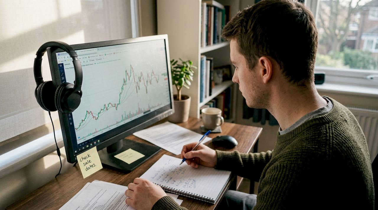 Man reviewing price history dashboard at desk