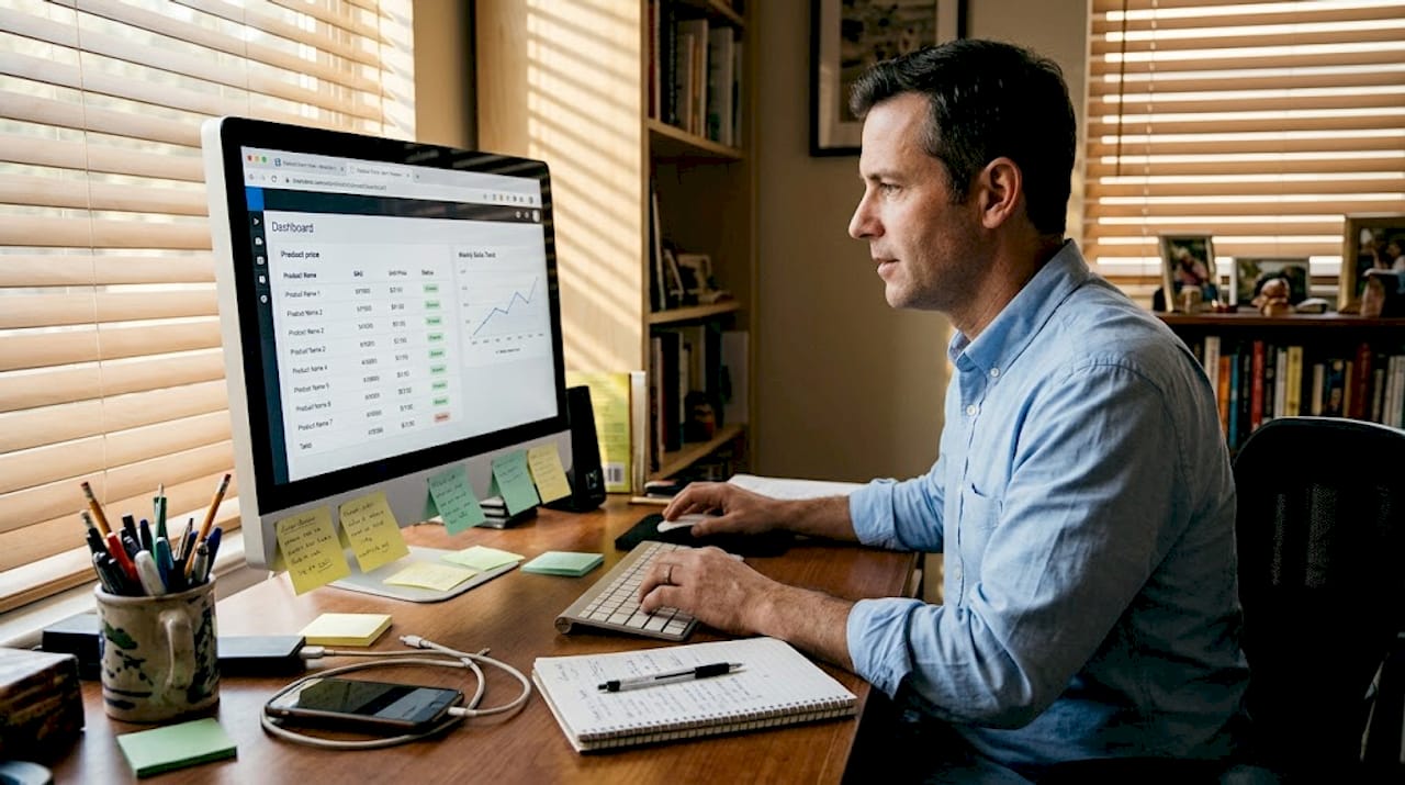 Person managing discount tracker web dashboard