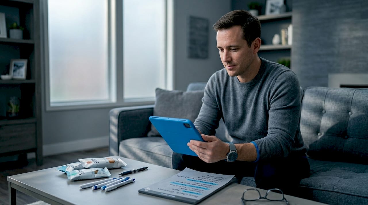 Man comparing holiday prices on tablet