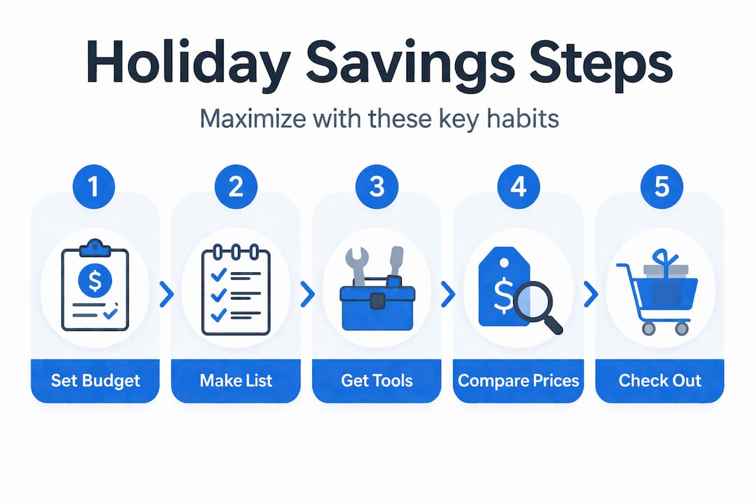 Infographic showing five key holiday shopping steps