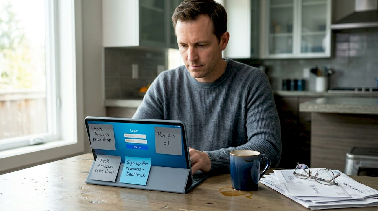 Man organizing logins for discount tracking