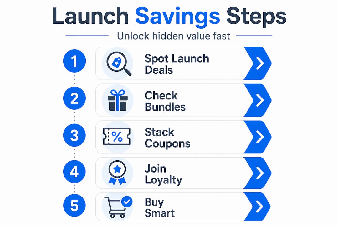 Infographic outlining steps for maximizing launch savings