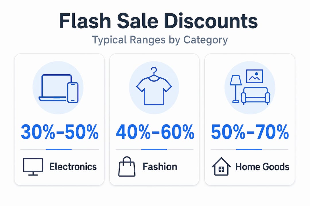 Infographic showing typical flash sale discount ranges