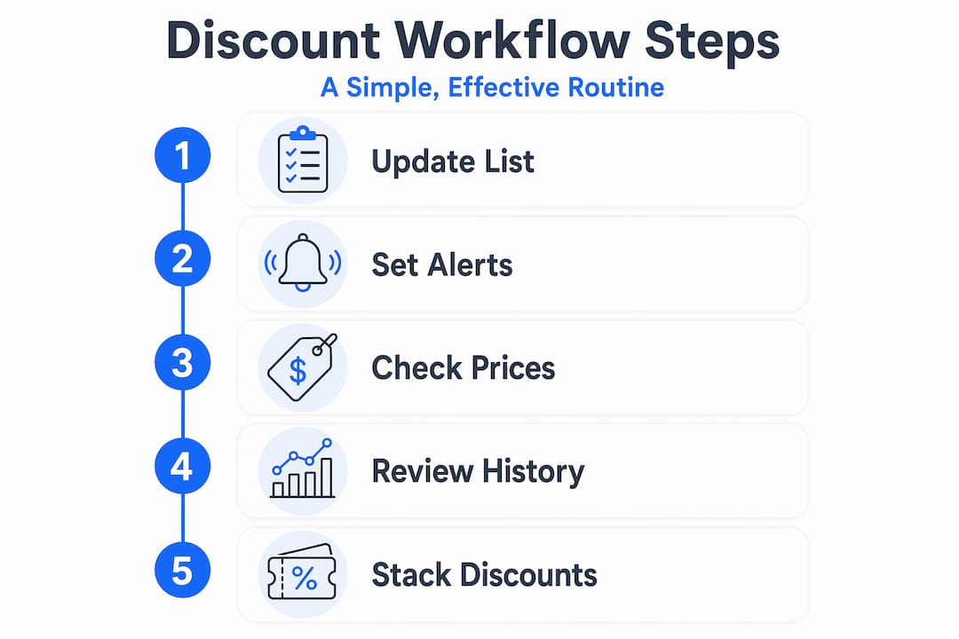 Infographic showing steps for discount monitoring workflow