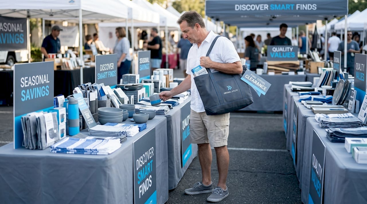 Shopper in retail aisle during clearance event