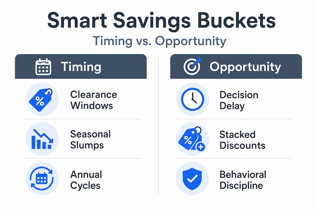 Infographic comparing timing and opportunity for purchase savings