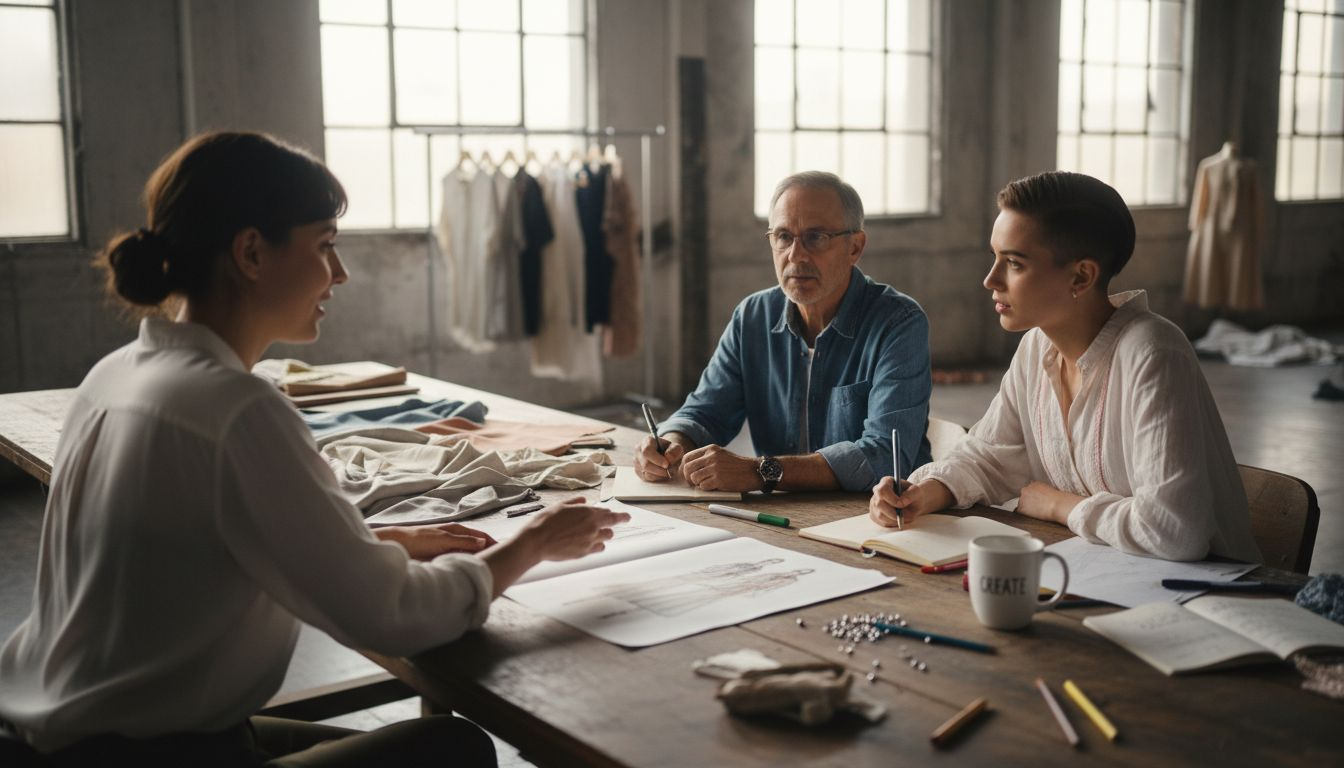 Team discussing inclusive fashion designs