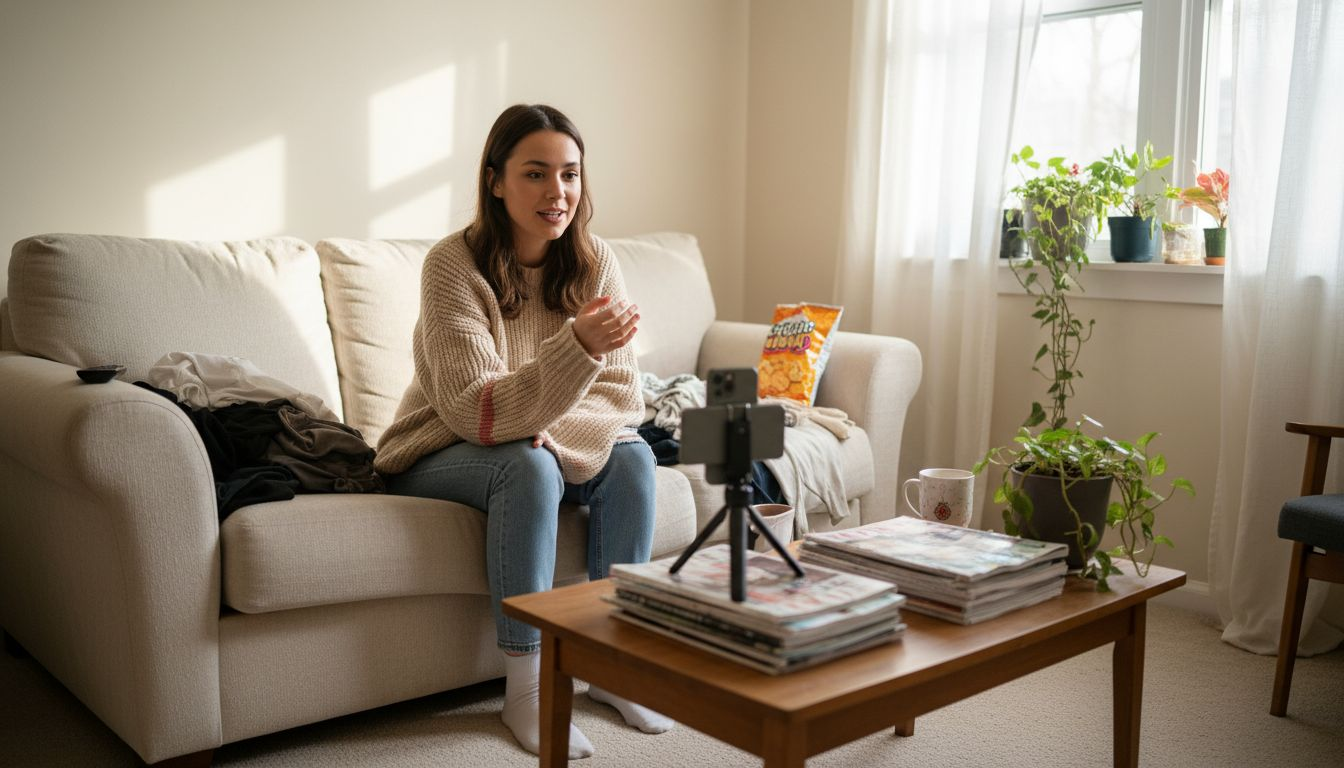 Micro influencer recording at home for followers