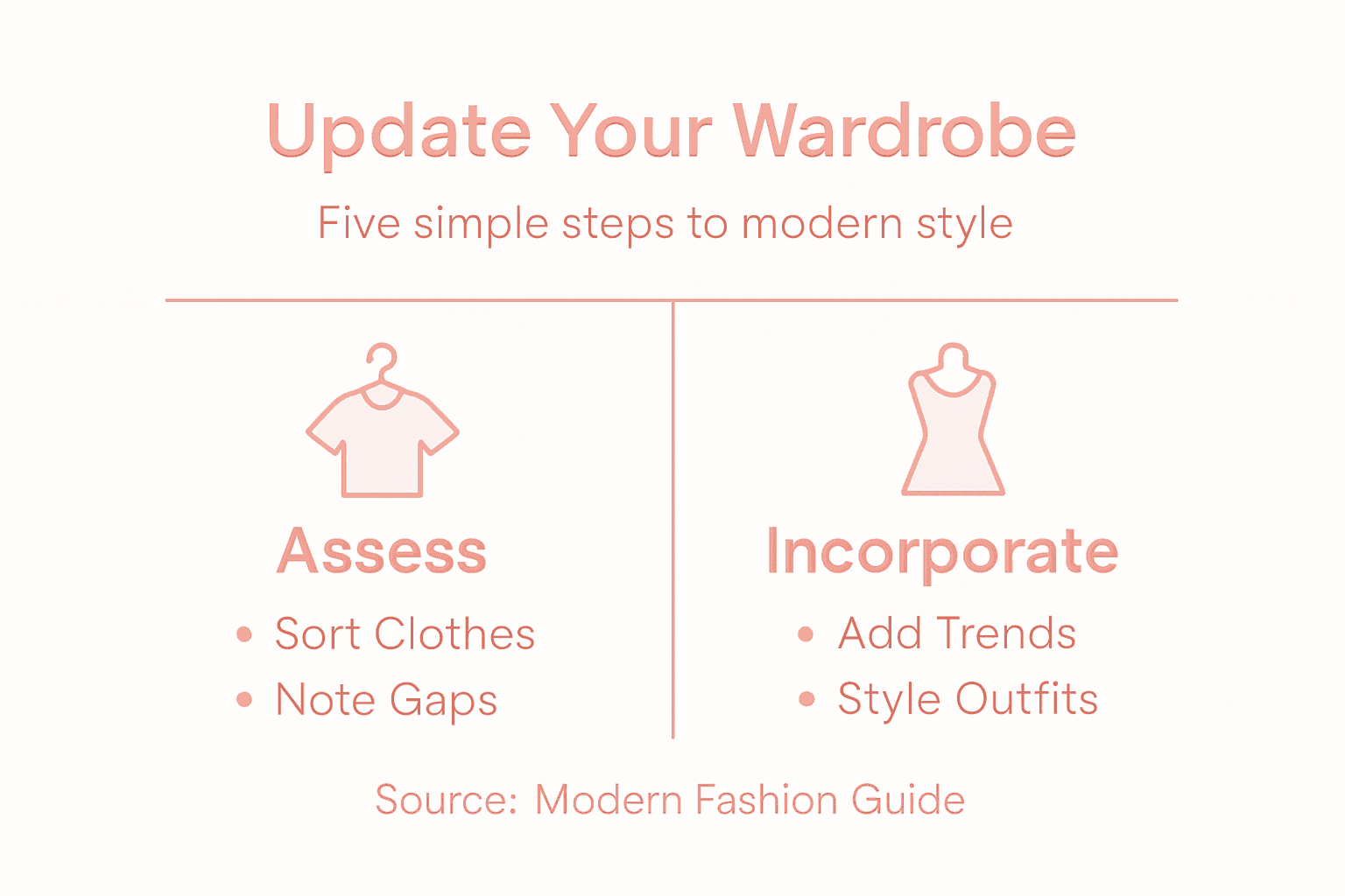 How to Update Fashion Trends for a Modern Wardrobe Infographic of five steps to update wardrobe