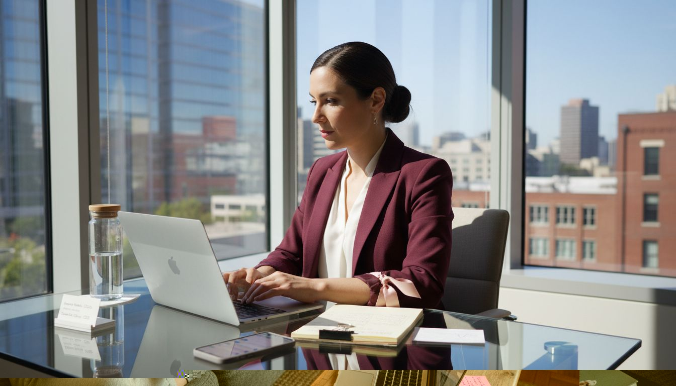 Woman journaling and reviewing achievements on couch