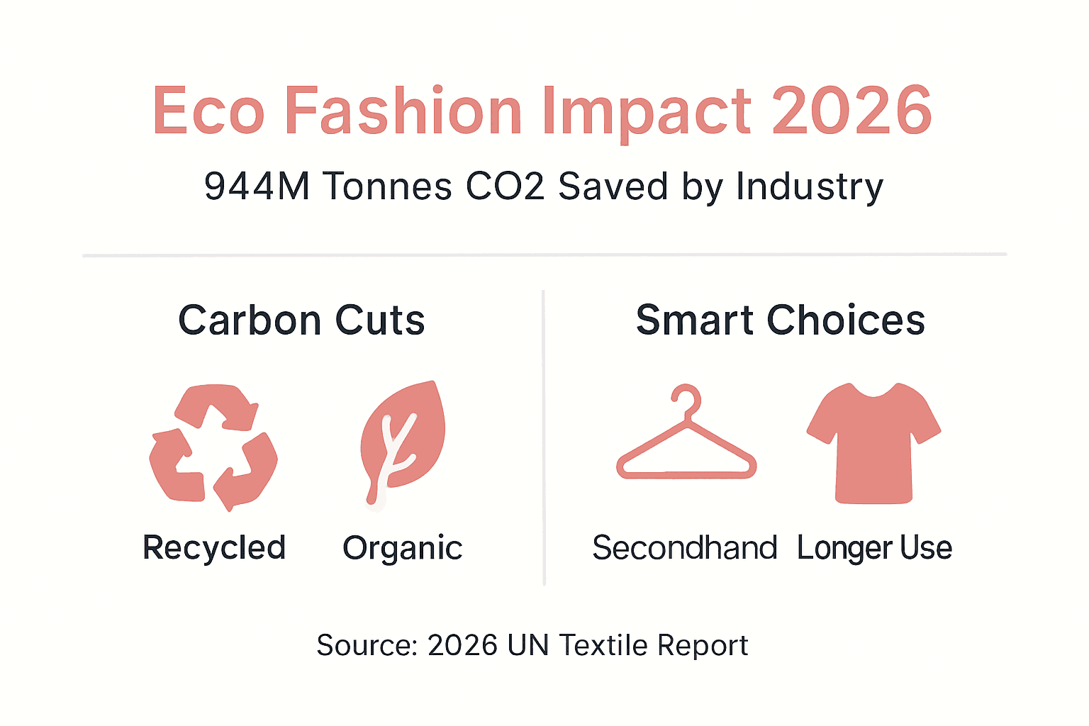 Eco-Friendly Fashion Cuts 944M Tonnes CO2 in 2026 Infographic showing eco fashion carbon reduction