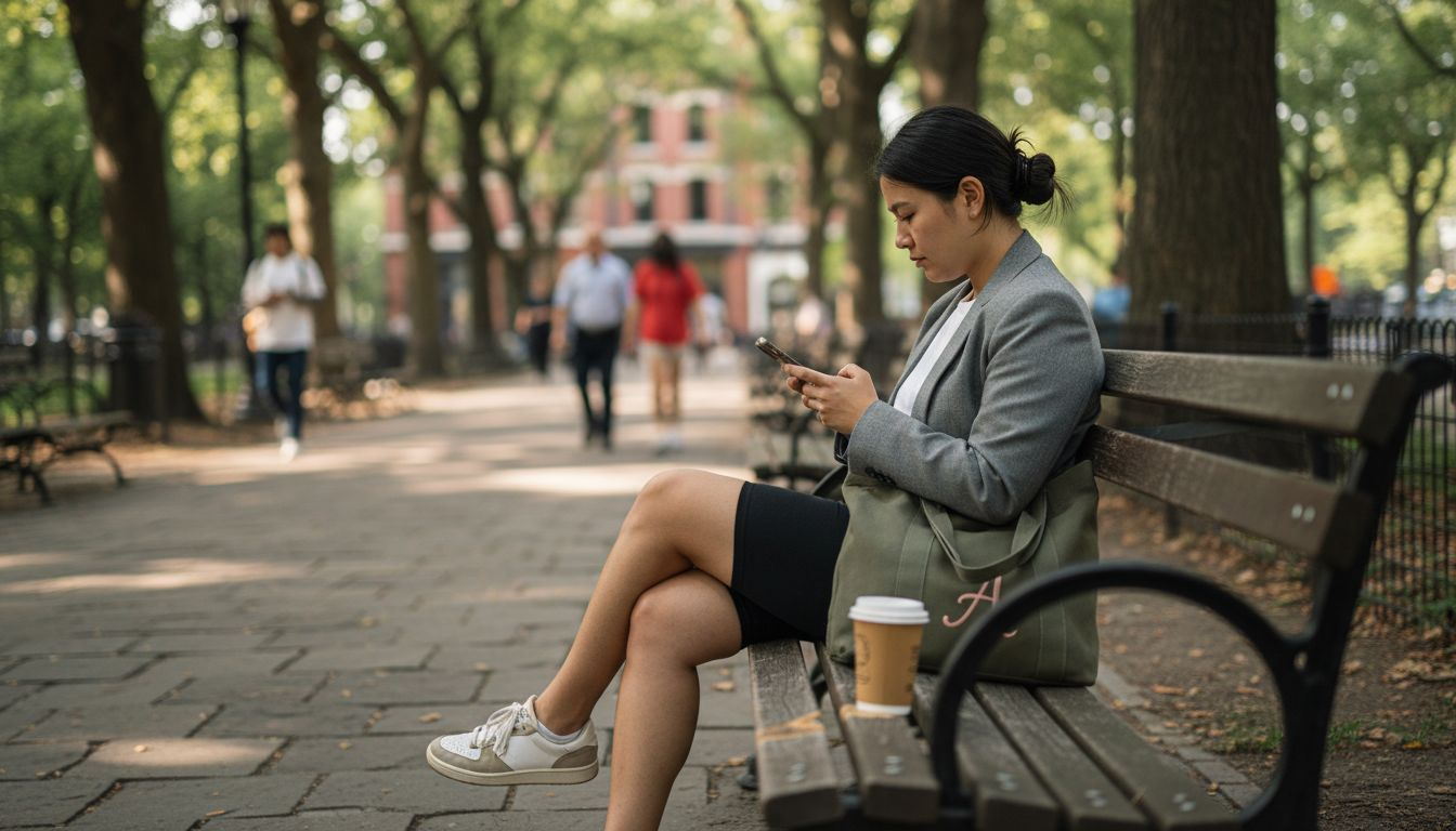 Celebrity style essentials 2026: 45% blend luxury & streetwear Woman in blazer and casual wear seated outdoors