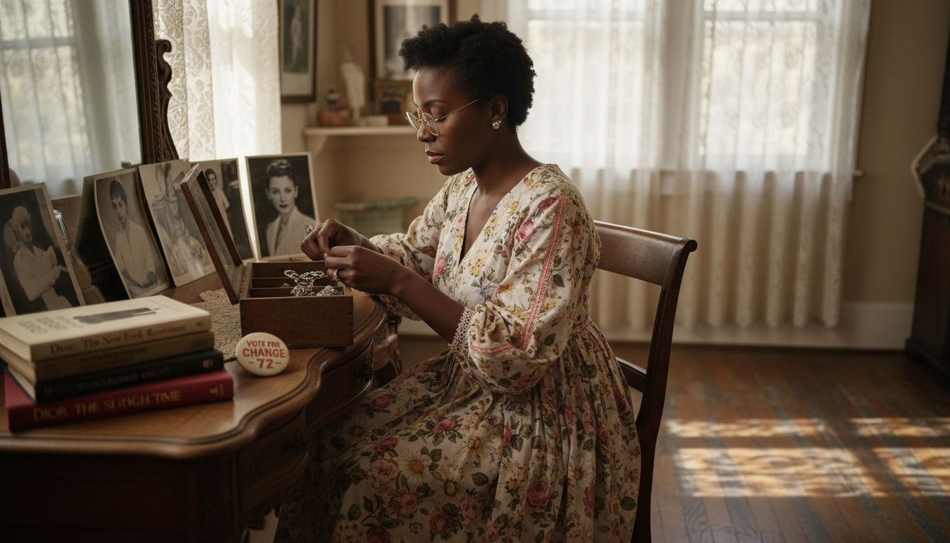 What is fashion activism? A 2026 guide for change makers Woman choosing brooch at vintage vanity