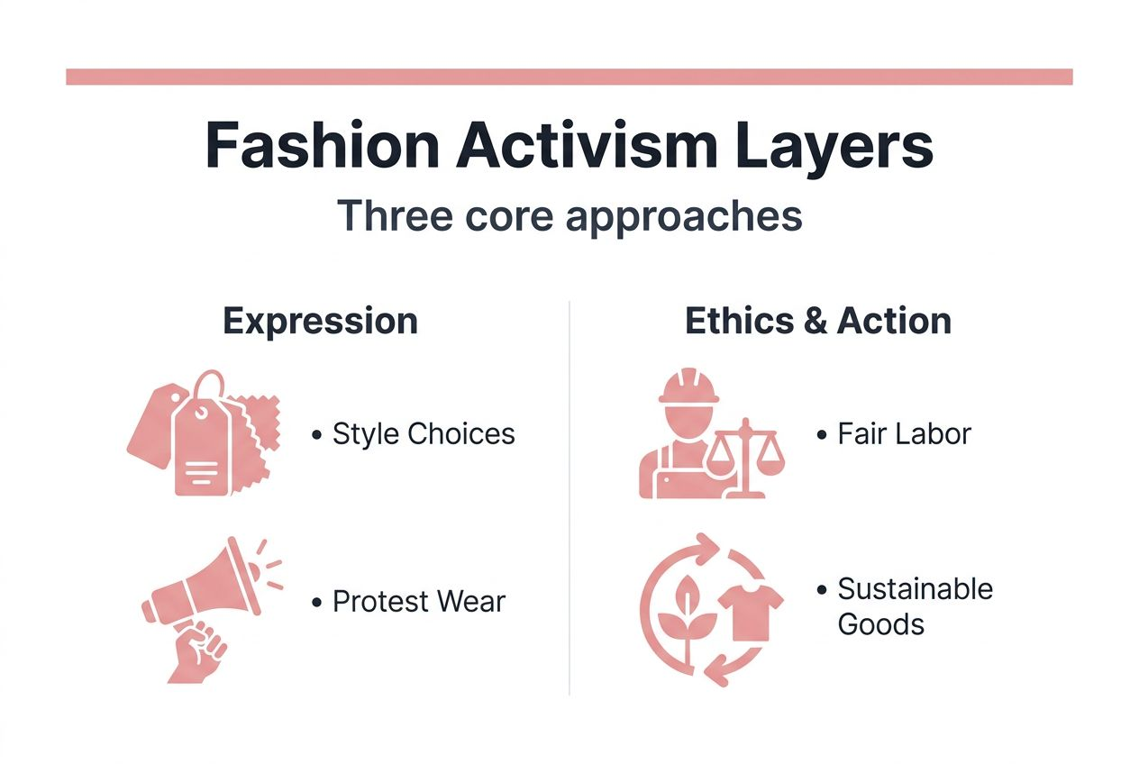 What is fashion activism? A 2026 guide for change makers Infographic of three layers of fashion activism